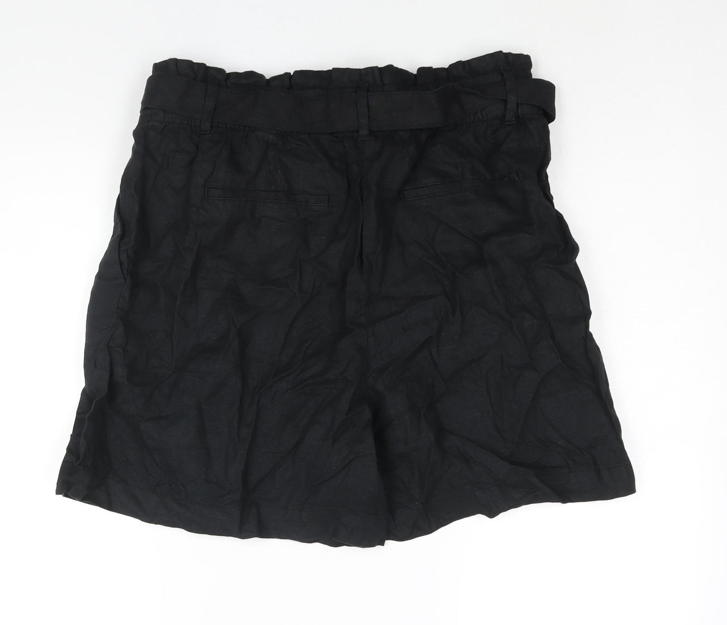 Marks and Spencer Womens Black Linen Basic Shorts Size 18 L5 in Regular Zip - Belted