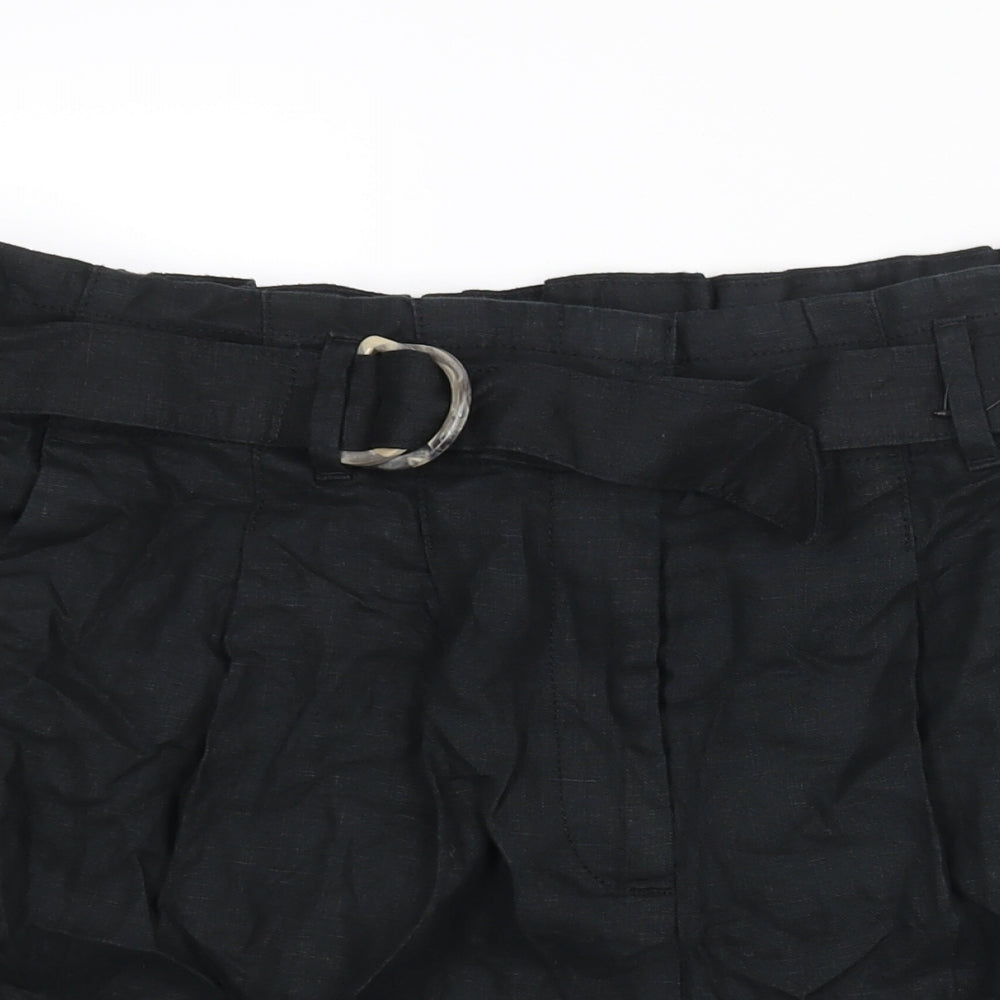 Marks and Spencer Womens Black Linen Basic Shorts Size 18 L5 in Regular Zip - Belted