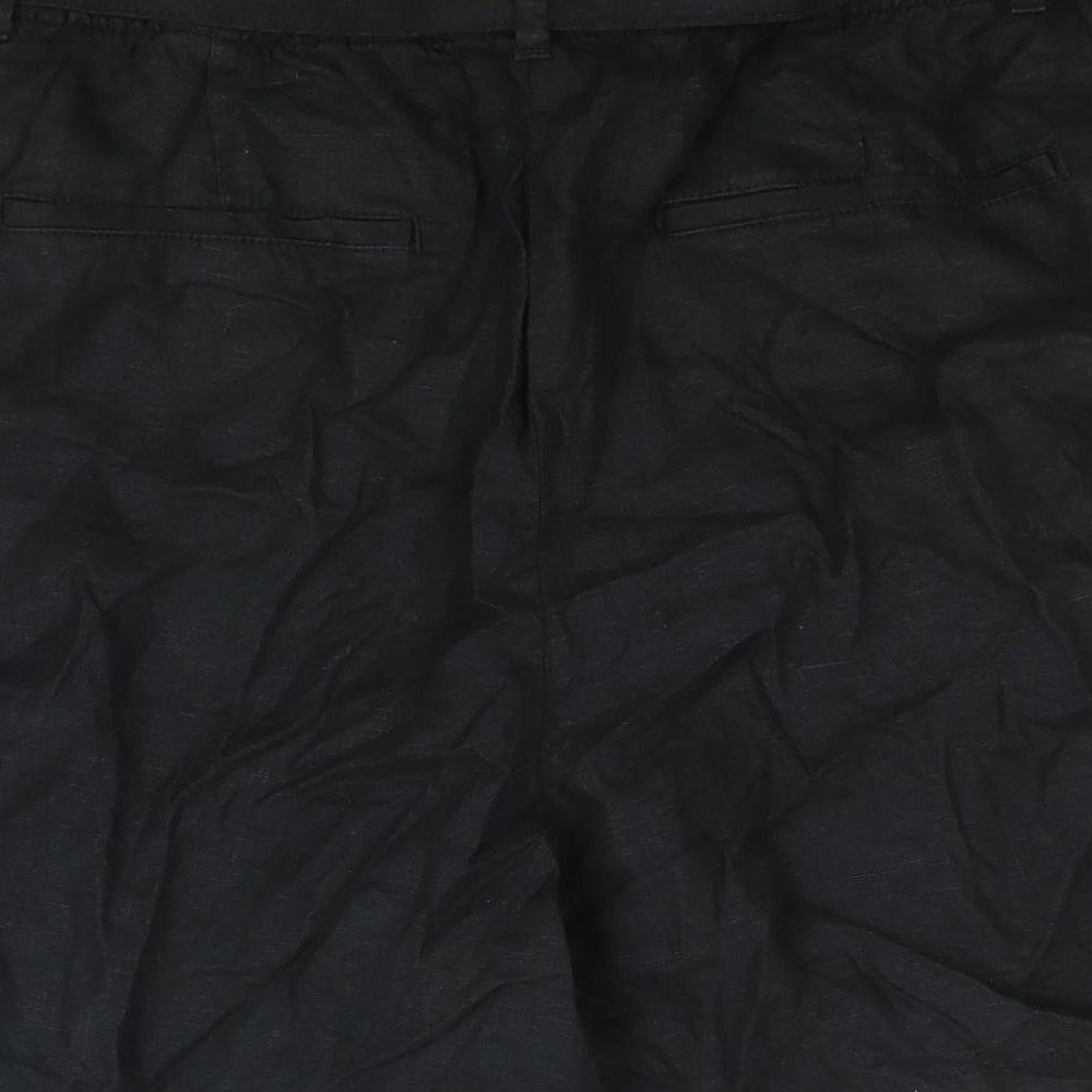 Marks and Spencer Womens Black Linen Basic Shorts Size 18 L5 in Regular Zip - Belted