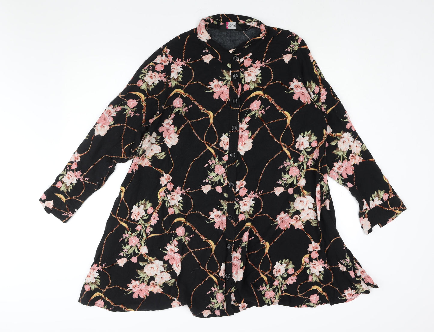 Yours Womens Black Floral Viscose Shirt Dress Size 20 Collared Button