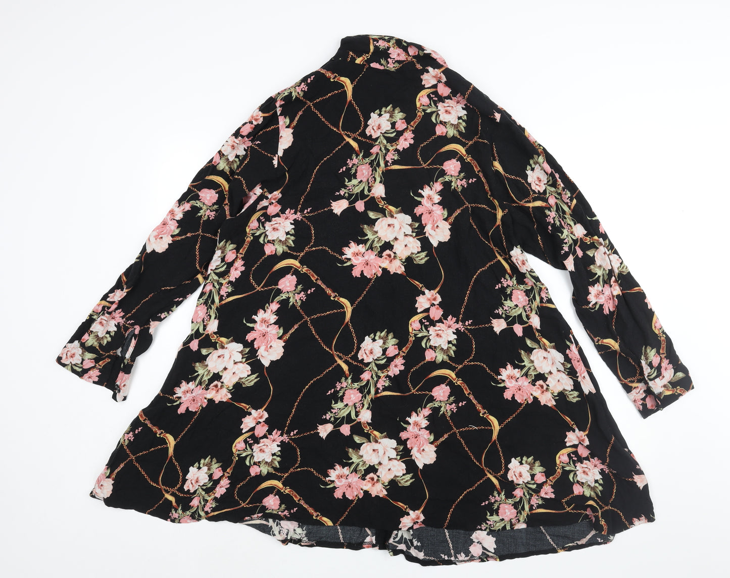 Yours Womens Black Floral Viscose Shirt Dress Size 20 Collared Button