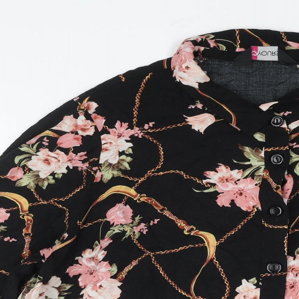 Yours Womens Black Floral Viscose Shirt Dress Size 20 Collared Button