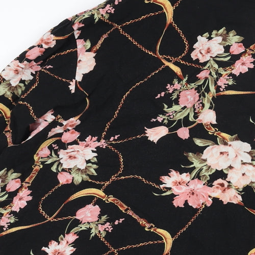 Yours Womens Black Floral Viscose Shirt Dress Size 20 Collared Button