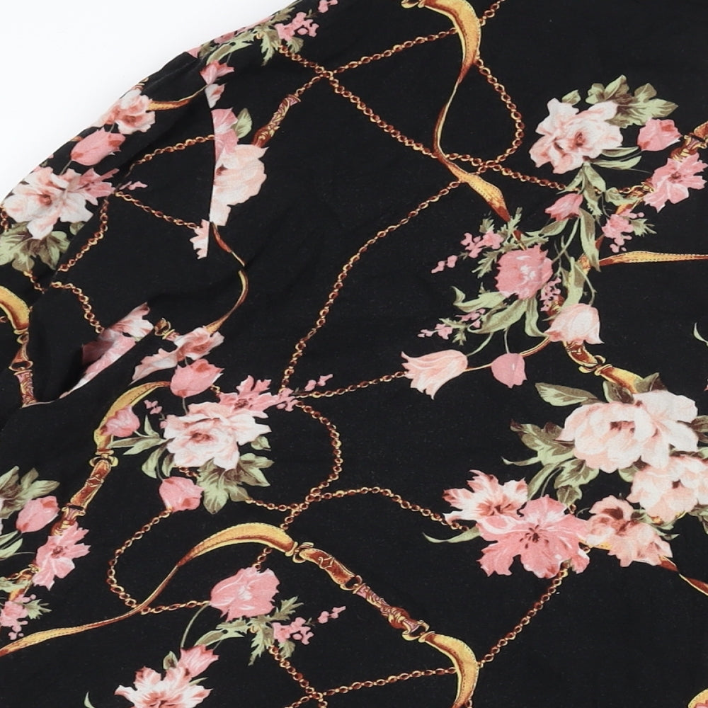 Yours Womens Black Floral Viscose Shirt Dress Size 20 Collared Button