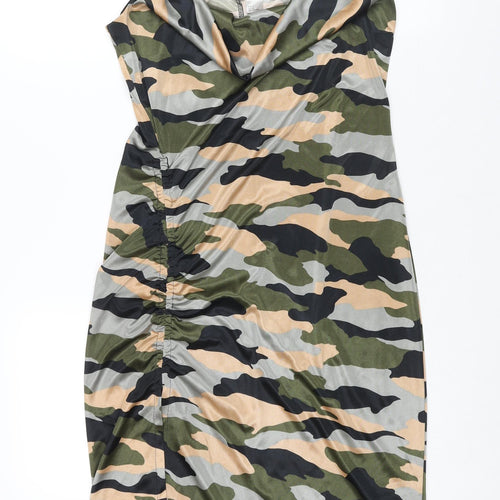 Divided by H&M Womens Multicoloured Camouflage Polyester Slip Dress Size S Collared Pullover - Rouched