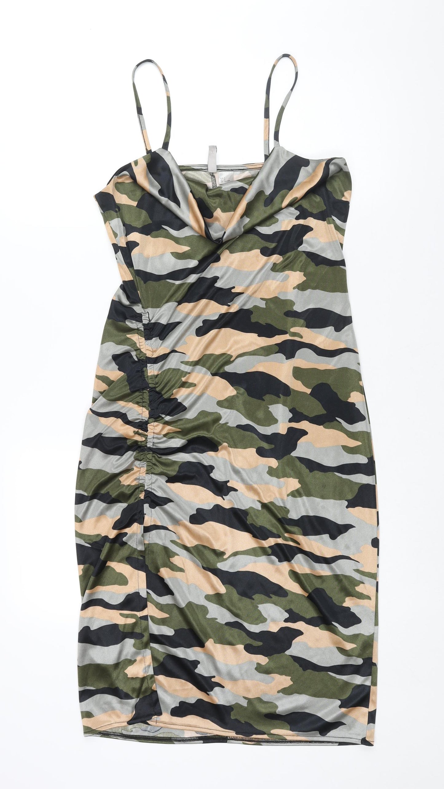 Divided by H&M Womens Multicoloured Camouflage Polyester Slip Dress Size S Collared Pullover - Rouched