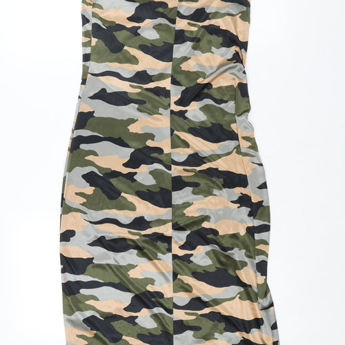 Divided by H&M Womens Multicoloured Camouflage Polyester Slip Dress Size S Collared Pullover - Rouched