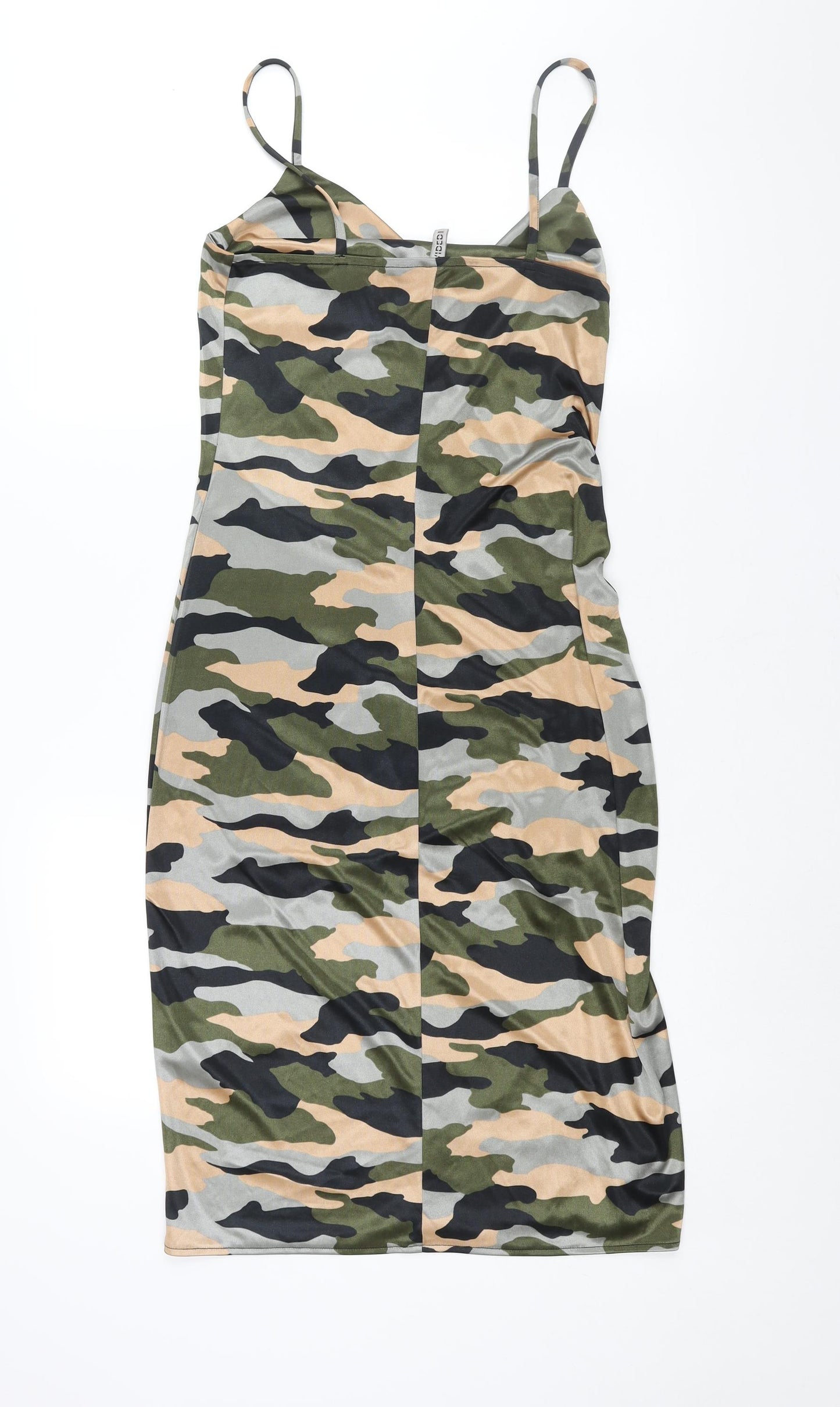 Divided by H&M Womens Multicoloured Camouflage Polyester Slip Dress Size S Collared Pullover - Rouched