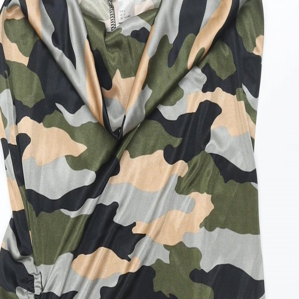 Divided by H&M Womens Multicoloured Camouflage Polyester Slip Dress Size S Collared Pullover - Rouched