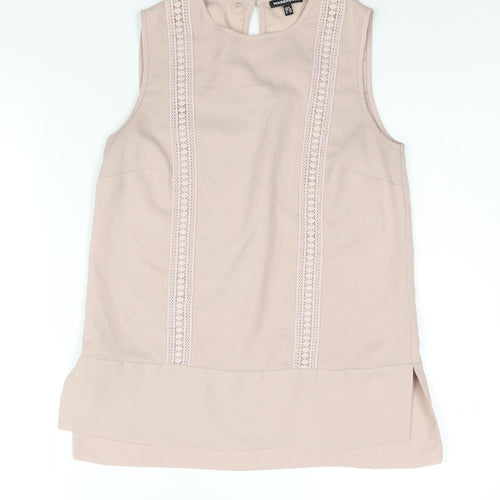 Warehouse Womens Pink Polyester Camisole Blouse Size 8 Round Neck - Lace Detail