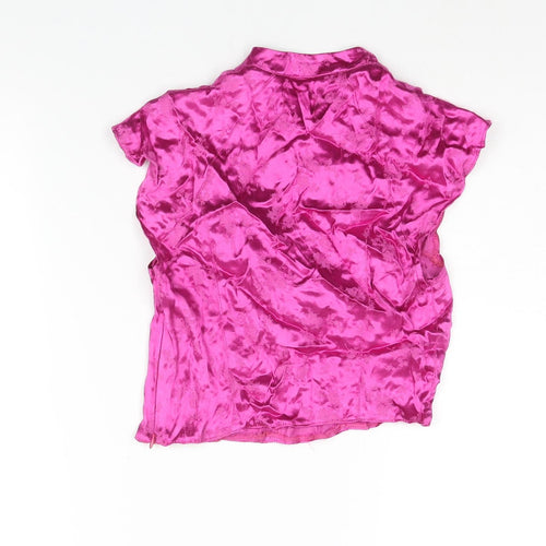 ASOS Womens Pink Floral Polyester Cropped Blouse Size 6 Mock Neck - Keyhole Neck Button Detail
