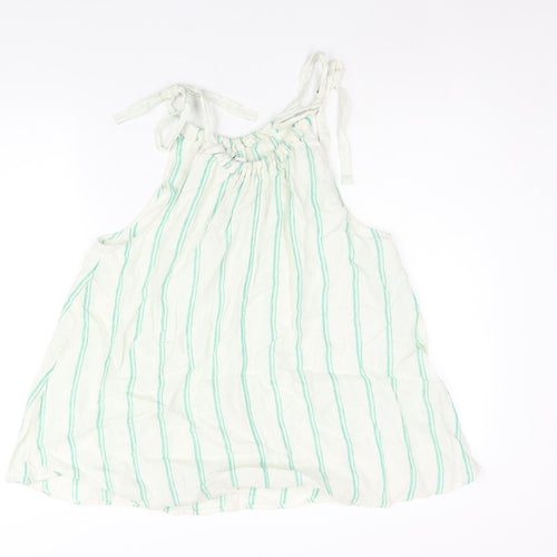 Marks and Spencer Womens Ivory Striped Linen Camisole Blouse Size 14 Round Neck