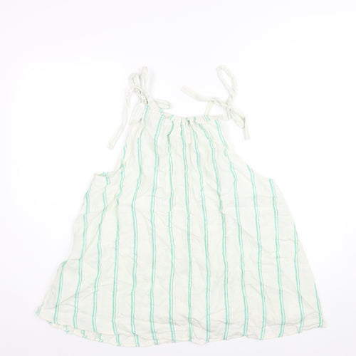 Marks and Spencer Womens Ivory Striped Linen Camisole Blouse Size 14 Round Neck