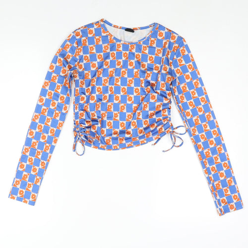 Urban Outfitters Womens Multicoloured Geometric Polyester Cropped Blouse Size XS Round Neck - Drawstring Detail