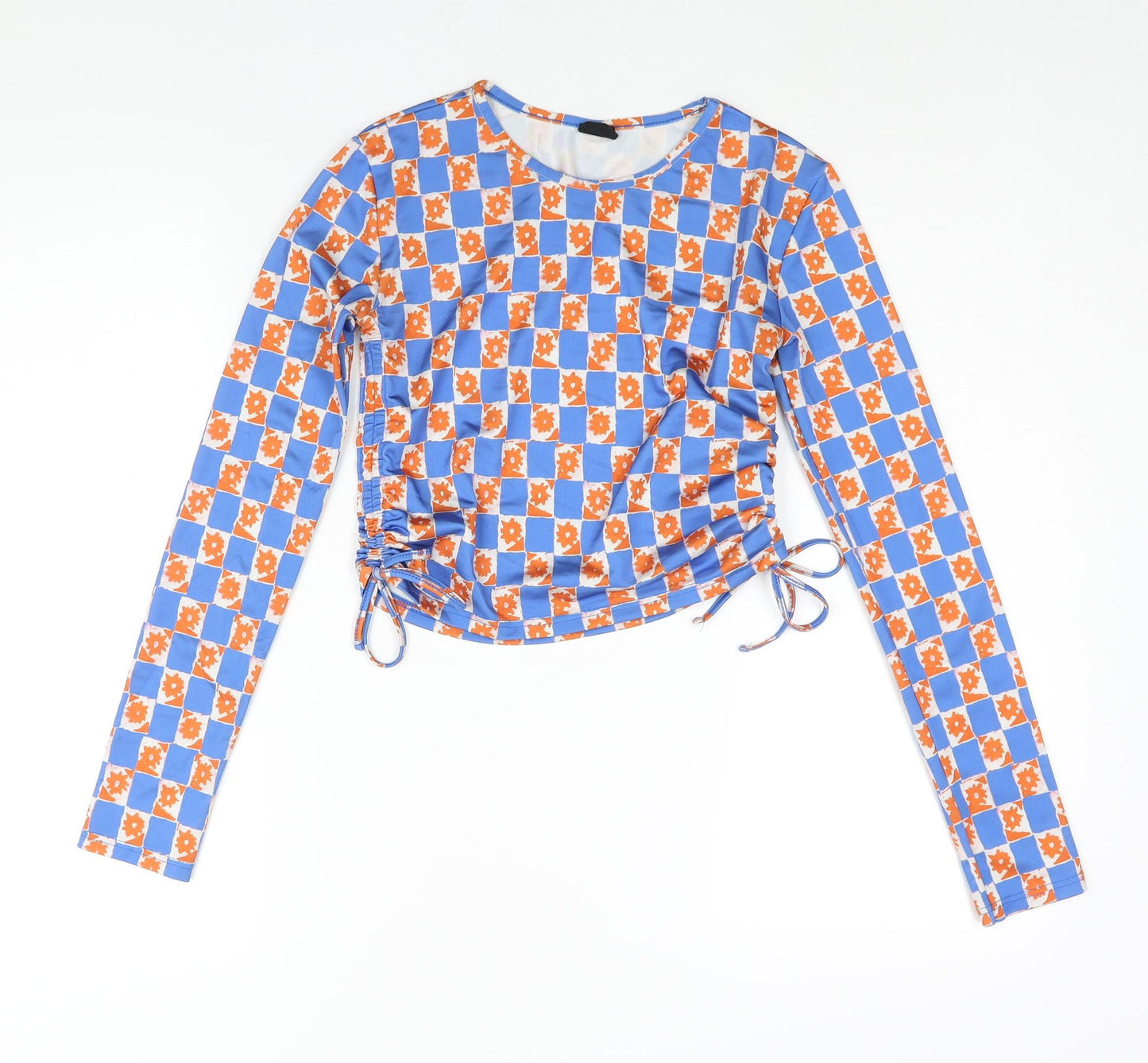 Urban Outfitters Womens Multicoloured Geometric Polyester Cropped Blouse Size XS Round Neck - Drawstring Detail