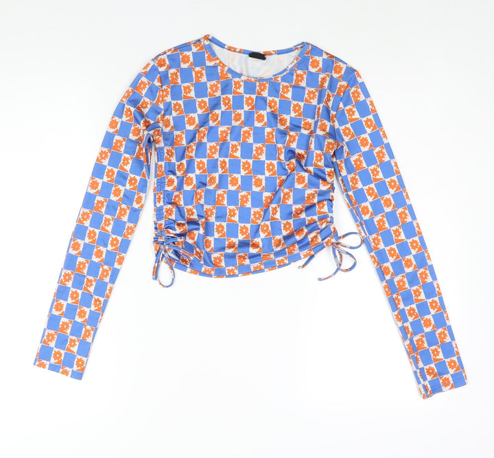 Urban Outfitters Womens Multicoloured Geometric Polyester Cropped Blouse Size XS Round Neck - Drawstring Detail