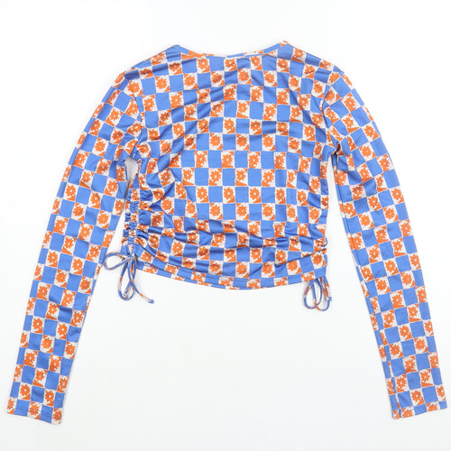 Urban Outfitters Womens Multicoloured Geometric Polyester Cropped Blouse Size XS Round Neck - Drawstring Detail