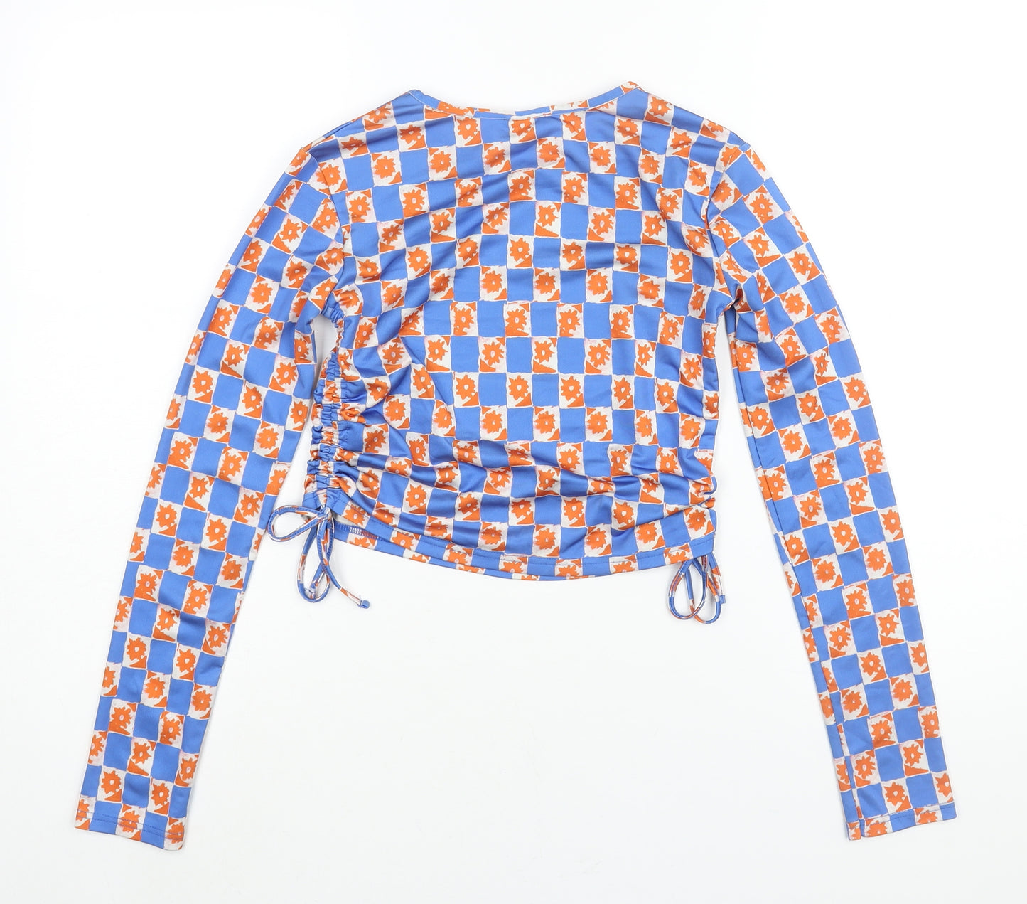 Urban Outfitters Womens Multicoloured Geometric Polyester Cropped Blouse Size XS Round Neck - Drawstring Detail