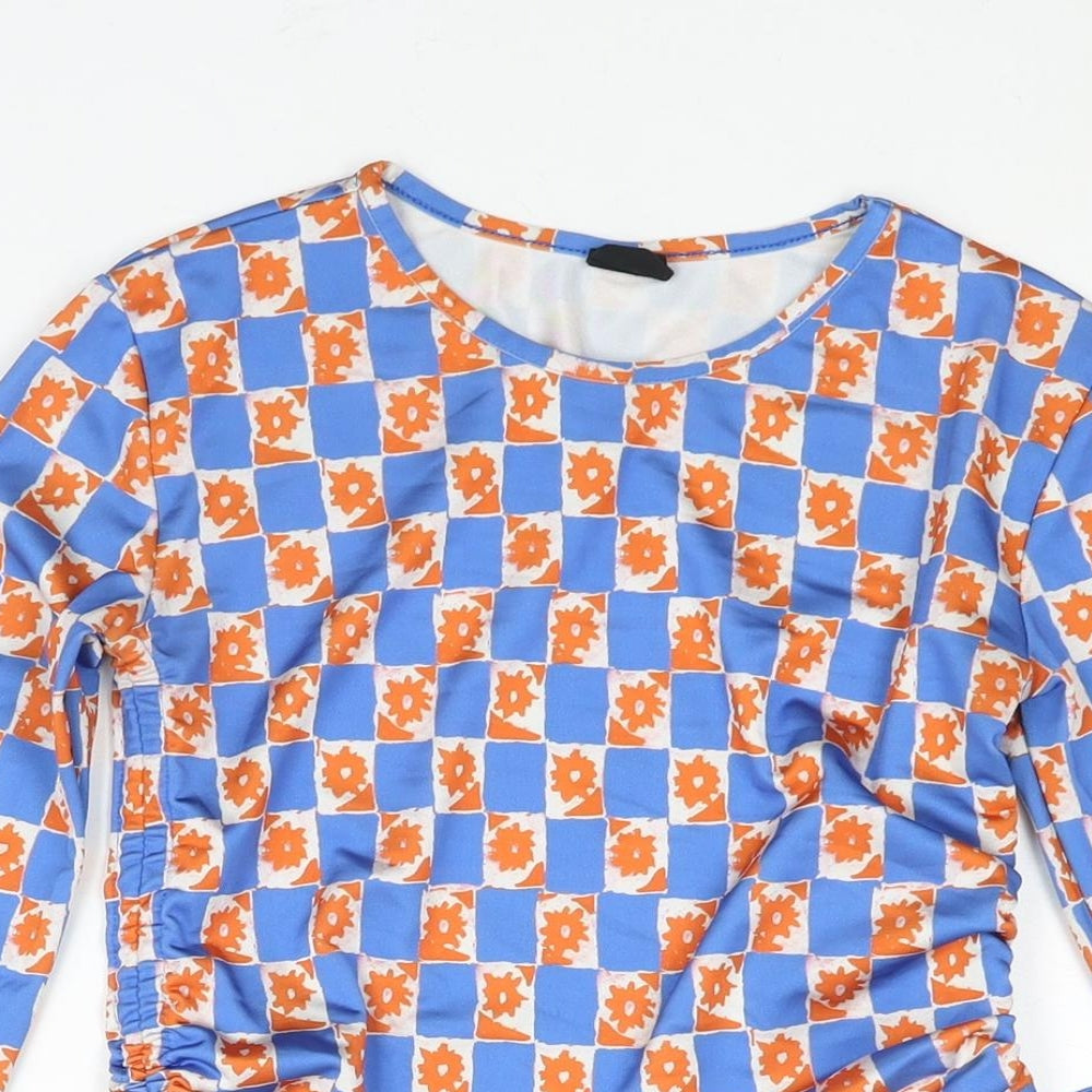 Urban Outfitters Womens Multicoloured Geometric Polyester Cropped Blouse Size XS Round Neck - Drawstring Detail