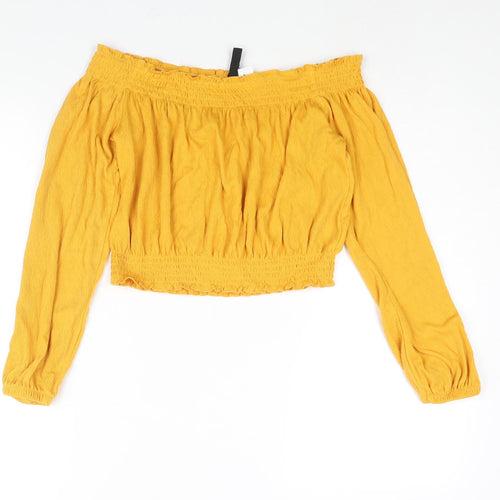Divided by H&M Womens Yellow Polyester Cropped Blouse Size M One Shoulder
