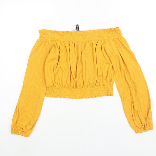 Divided by H&M Womens Yellow Polyester Cropped Blouse Size M One Shoulder