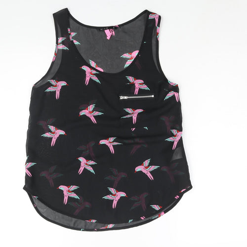 Miso Womens Black Geometric Polyester Camisole Blouse Size 8 Scoop Neck - Bird Print