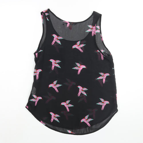 Miso Womens Black Geometric Polyester Camisole Blouse Size 8 Scoop Neck - Bird Print