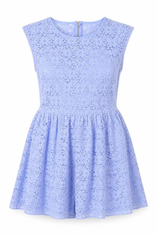 Front view of Oasis women’s blue cotton a-line, size UK 10, round neck zip