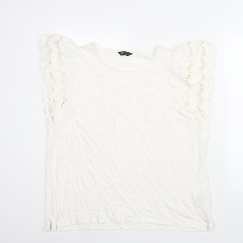 Marks and Spencer Womens White Cotton Basic Blouse Size 20 Round Neck - Frill Sleeve