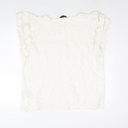 Marks and Spencer Womens White Cotton Basic Blouse Size 20 Round Neck - Frill Sleeve