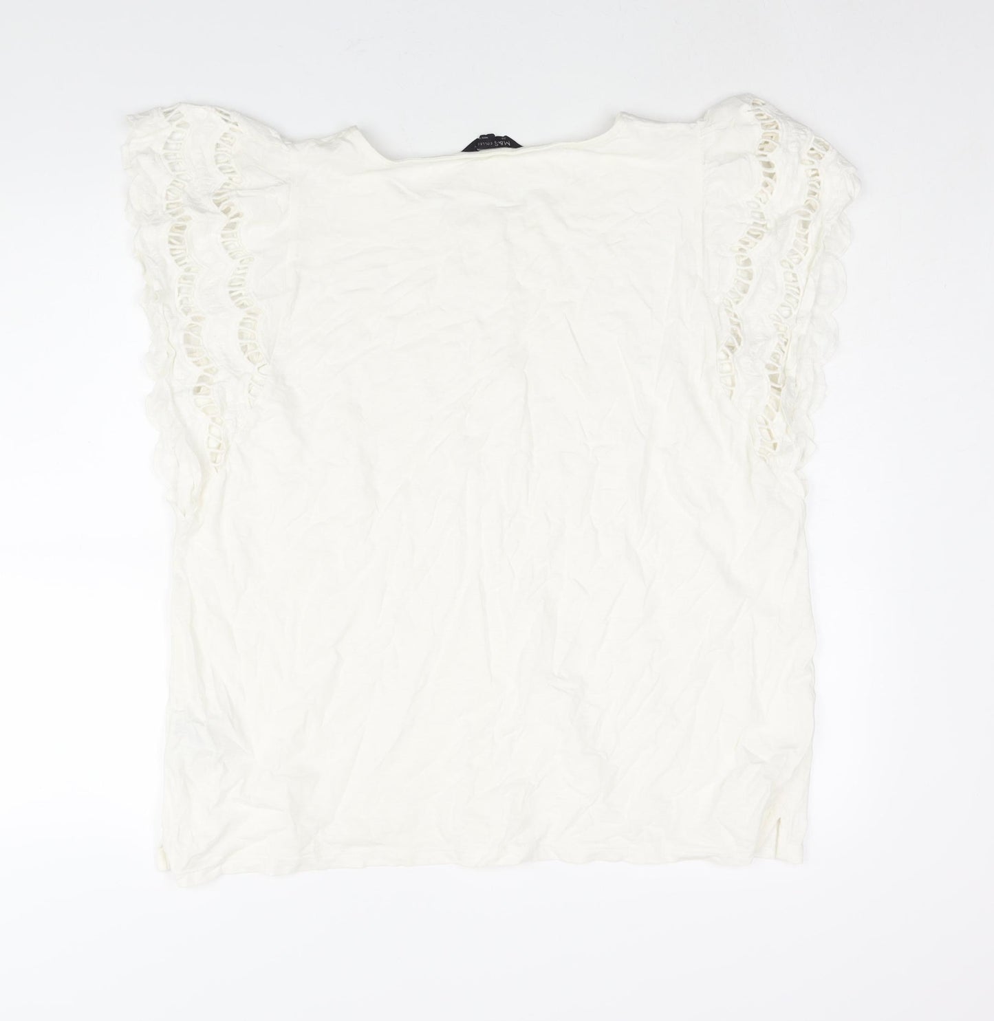 Marks and Spencer Womens White Cotton Basic Blouse Size 20 Round Neck - Frill Sleeve