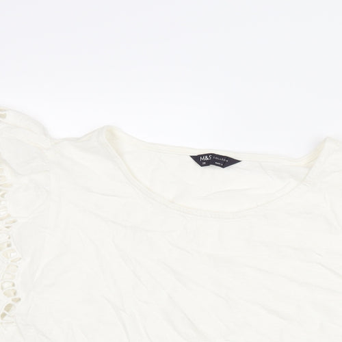 Marks and Spencer Womens White Cotton Basic Blouse Size 20 Round Neck - Frill Sleeve