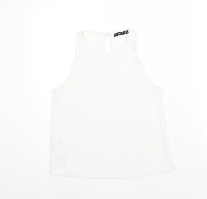 Mango Womens White Polyester Camisole Blouse Size S Round Neck