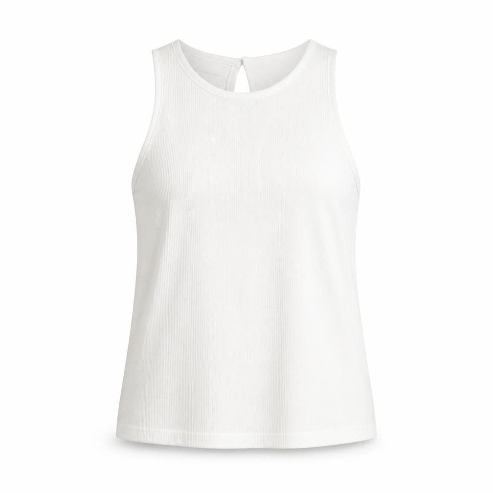 Front view of Mango women’s white polyester camisole blouse, size S, round neck