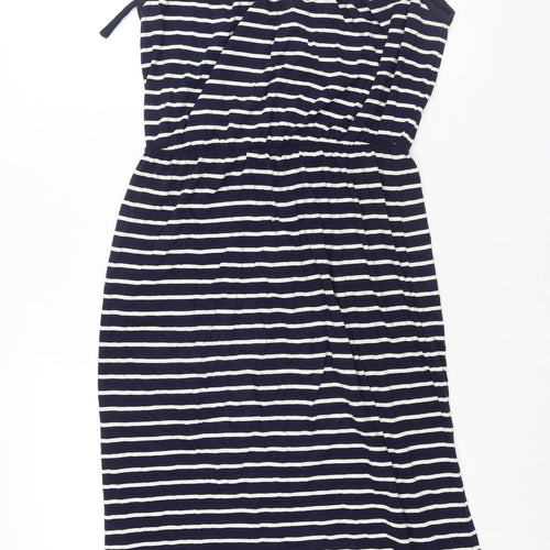 Warehouse Womens Blue Striped Viscose Shift Size 10 Scoop Neck Pullover - Bow