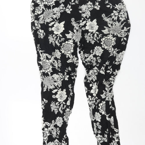 M&Co Womens Black Floral Viscose Harem Trousers Size 14 L26 in Regular