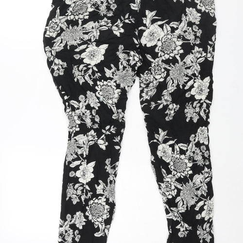 M&Co Womens Black Floral Viscose Harem Trousers Size 14 L26 in Regular