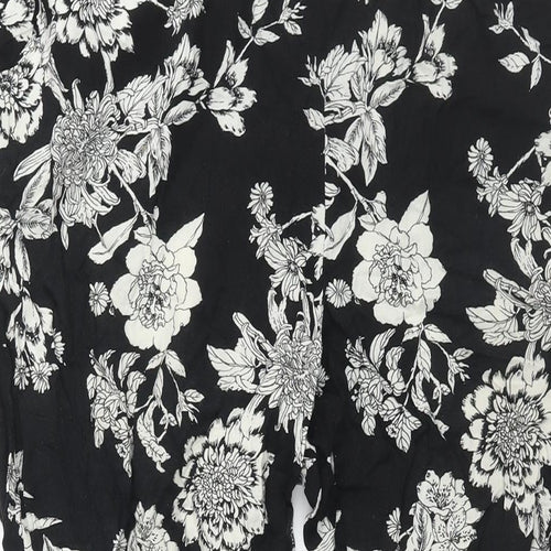 M&Co Womens Black Floral Viscose Harem Trousers Size 14 L26 in Regular