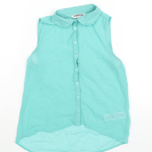 New Look Girls Green Polyester Camisole Blouse Size 11 Years Collared Button - Semi Sheer