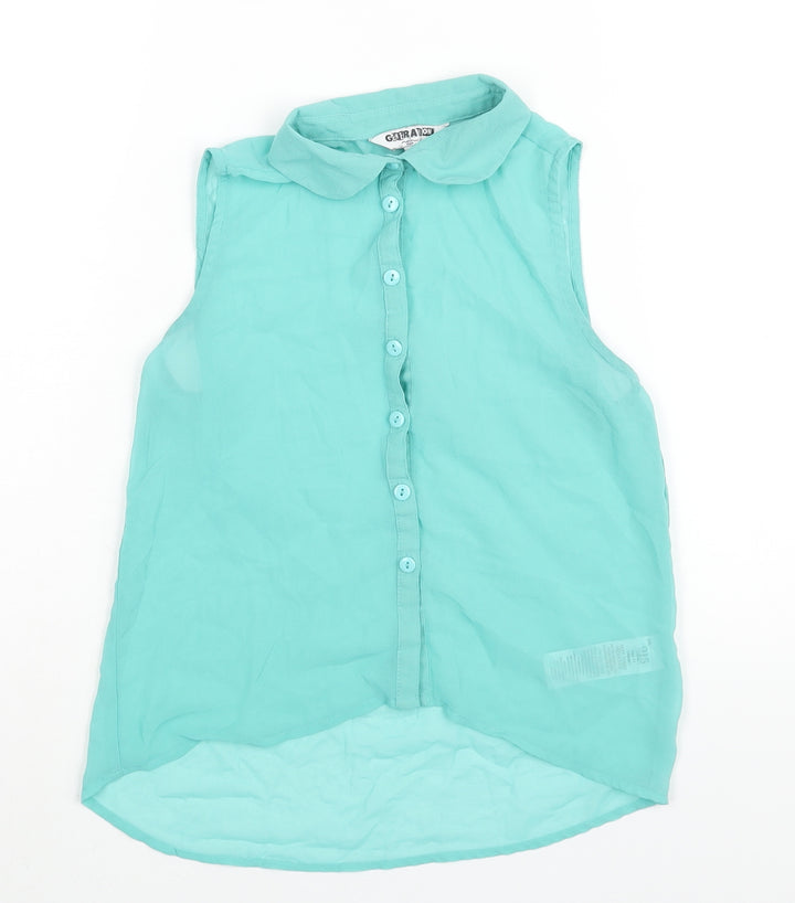 New Look Girls Green Polyester Camisole Blouse Size 11 Years Collared Button - Semi Sheer