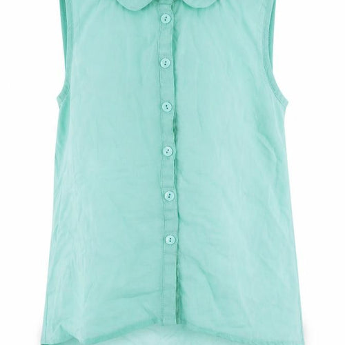 New Look Girls Green Polyester Camisole Blouse Size 11 Years Collared Button - Semi Sheer