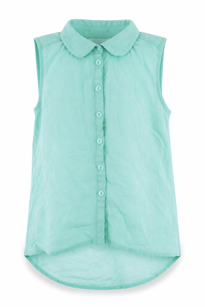 New Look Girls Green Polyester Camisole Blouse Size 11 Years Collared Button - Semi Sheer