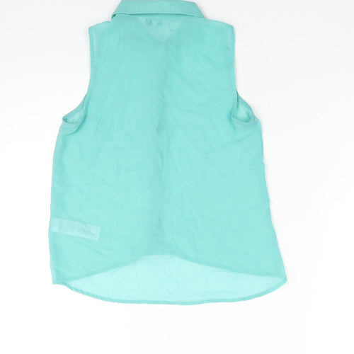 New Look Girls Green Polyester Camisole Blouse Size 11 Years Collared Button - Semi Sheer