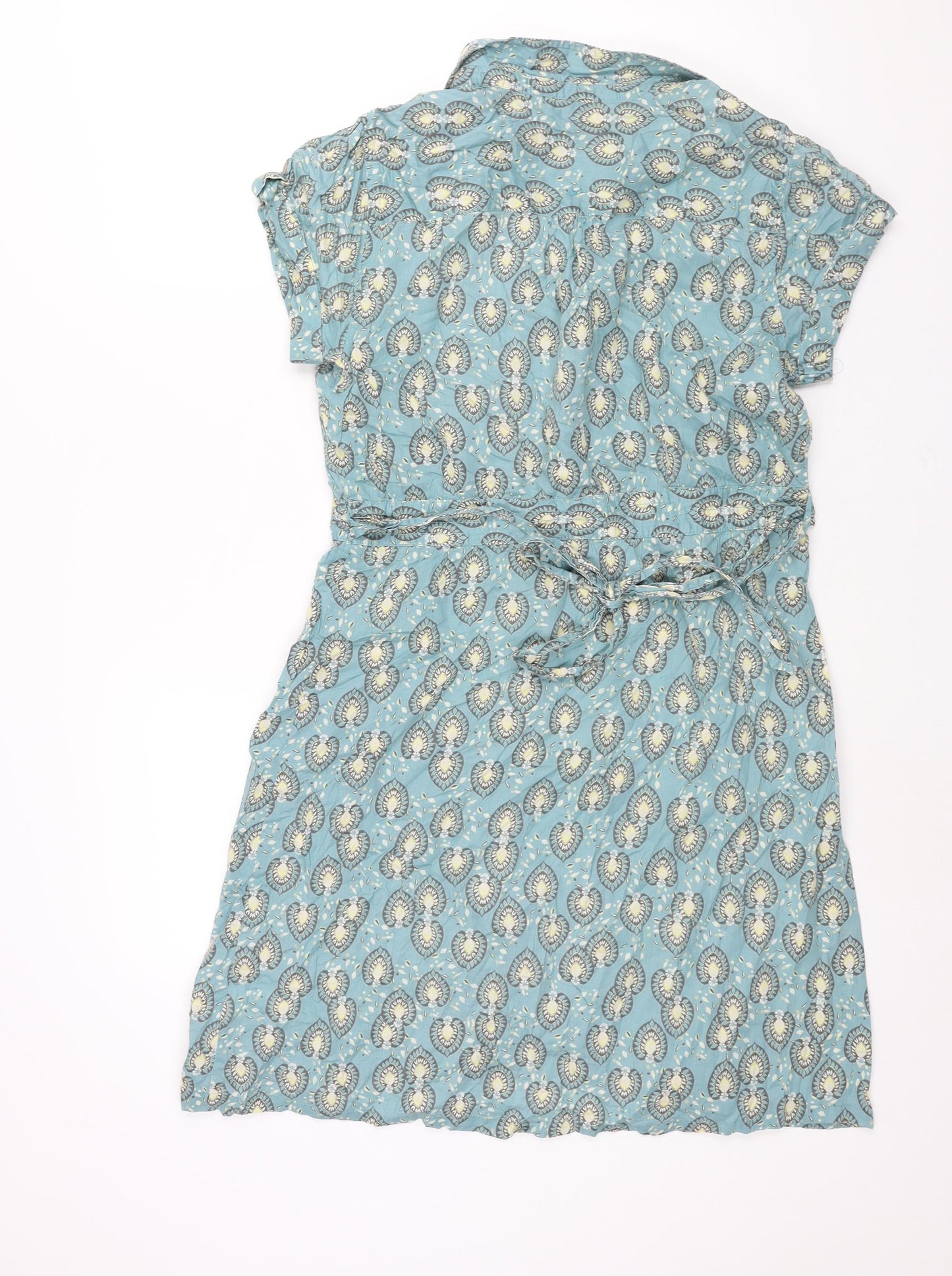 MANTARAY PRODUCTS Womens Blue Geometric Cotton Shift Size 14 Collared Button - Belted