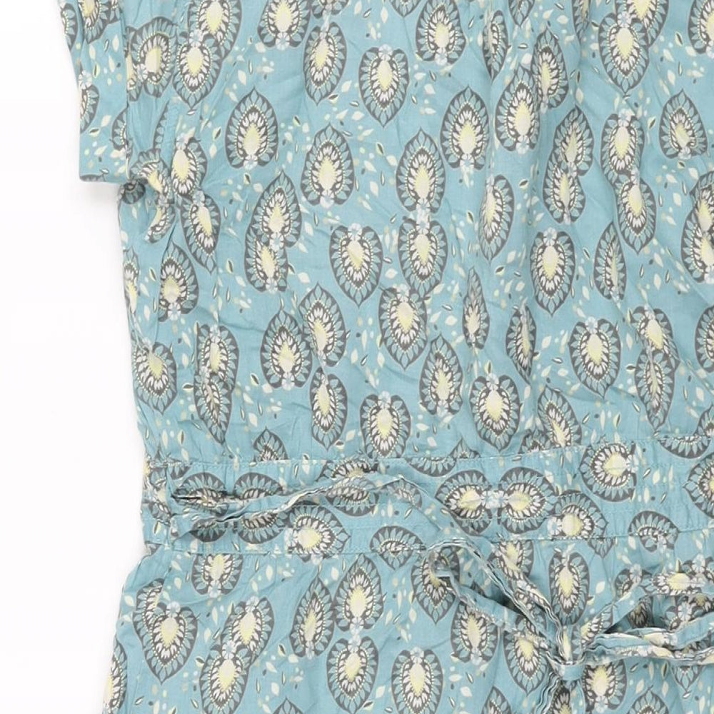 MANTARAY PRODUCTS Womens Blue Geometric Cotton Shift Size 14 Collared Button - Belted