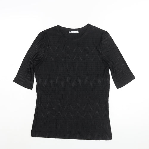 Zara Womens Black Polyester Basic Blouse Size M Round Neck - Textured