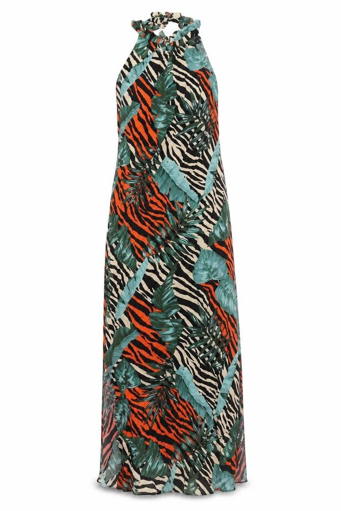 Dorothy Perkins Womens Multicoloured Geometric Viscose Maxi Size 10 Round Neck Tie - Side Slits