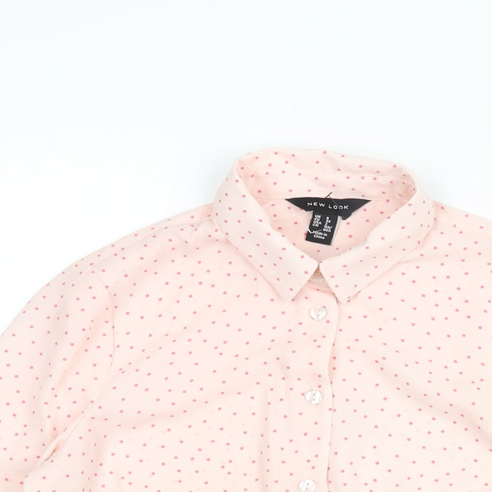 New Look Womens Pink Polka Dot Polyester Basic Blouse Size 6 Collared