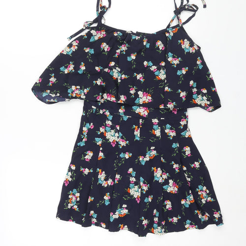 Topshop Womens Blue Floral Polyester Playsuit One-Piece Size 8 Zip