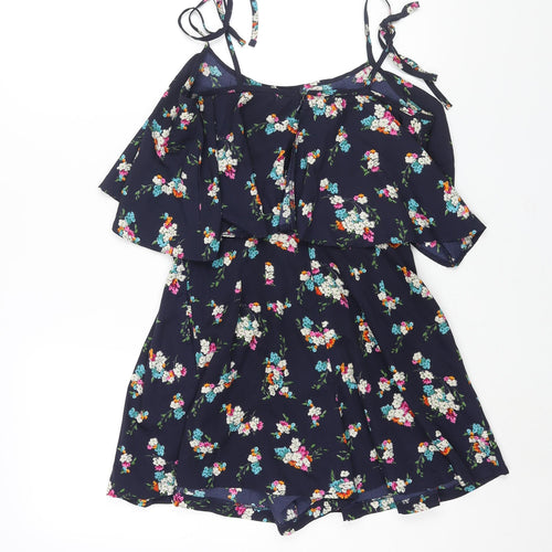 Topshop Womens Blue Floral Polyester Playsuit One-Piece Size 8 Zip
